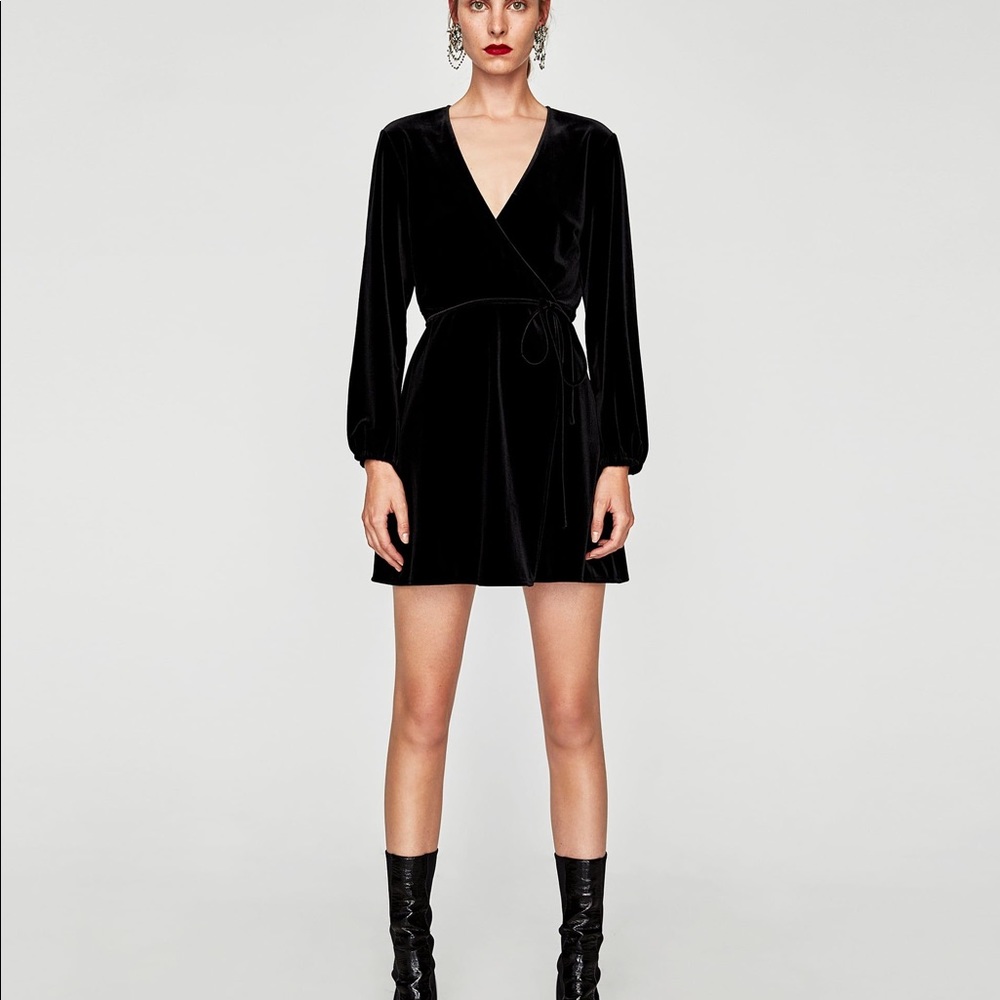 Zara black velvet wrap dress